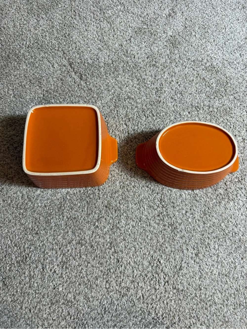 Pair of Orange Ceramic Baking Dishes